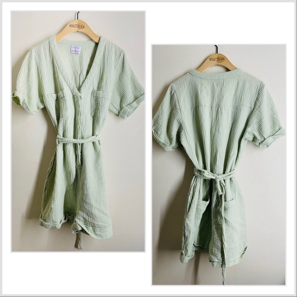 Koko + Mason Gauzy Cotton Short Sleeve Romper Light Green